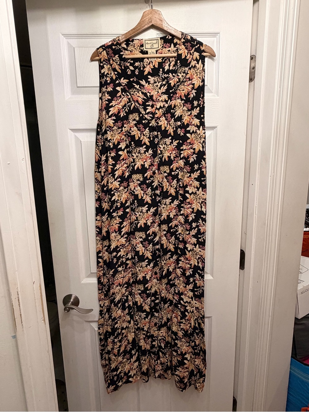 Vintage April Cornell Black Floral boho style Maxi Dress